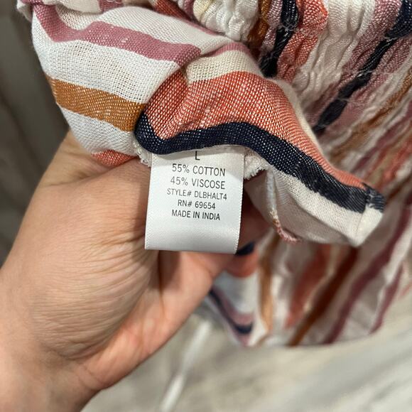 New! Francesca’s Stripe Smocked Peplum Halter Backless Top Womens Size Large - Picture 5 of 7